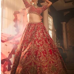 Isra Lehenga Set Red and Gold Bridal Lehenga